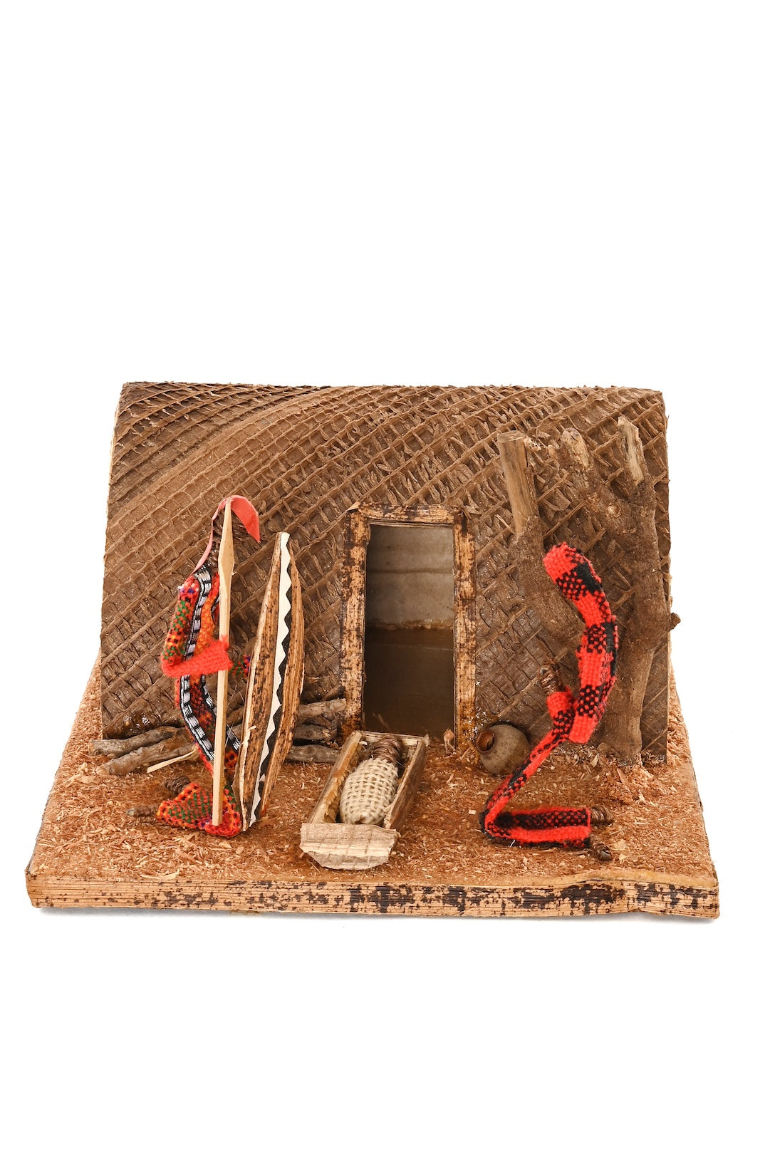 Banana Fiber Maasai Manyatta Nativity Sculpture with Box
