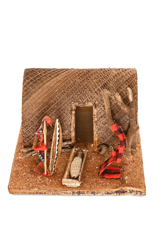 Banana Fiber Maasai Manyatta Nativity Sculpture with Box