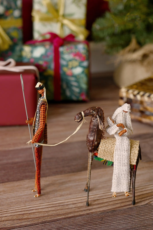 Leaving for Egypt Banana Fiber Nativity Sculpture with Box