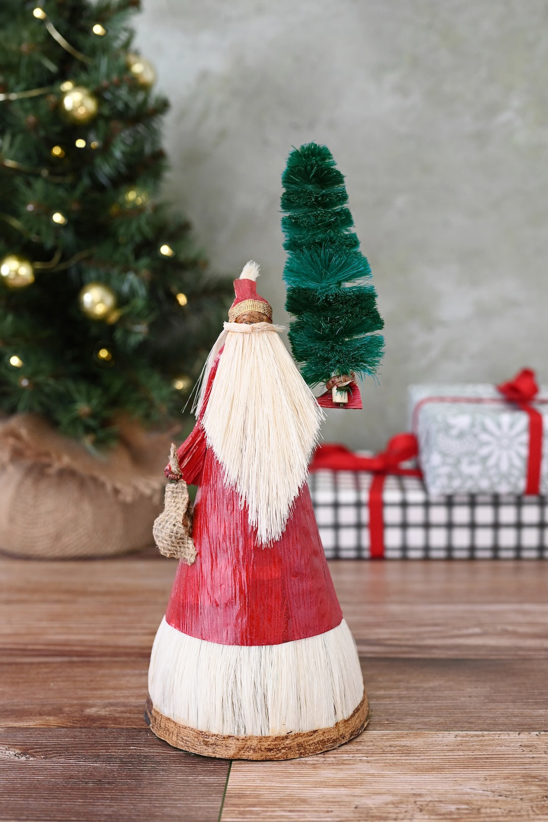 Red Father Christmas with Sack and Tree