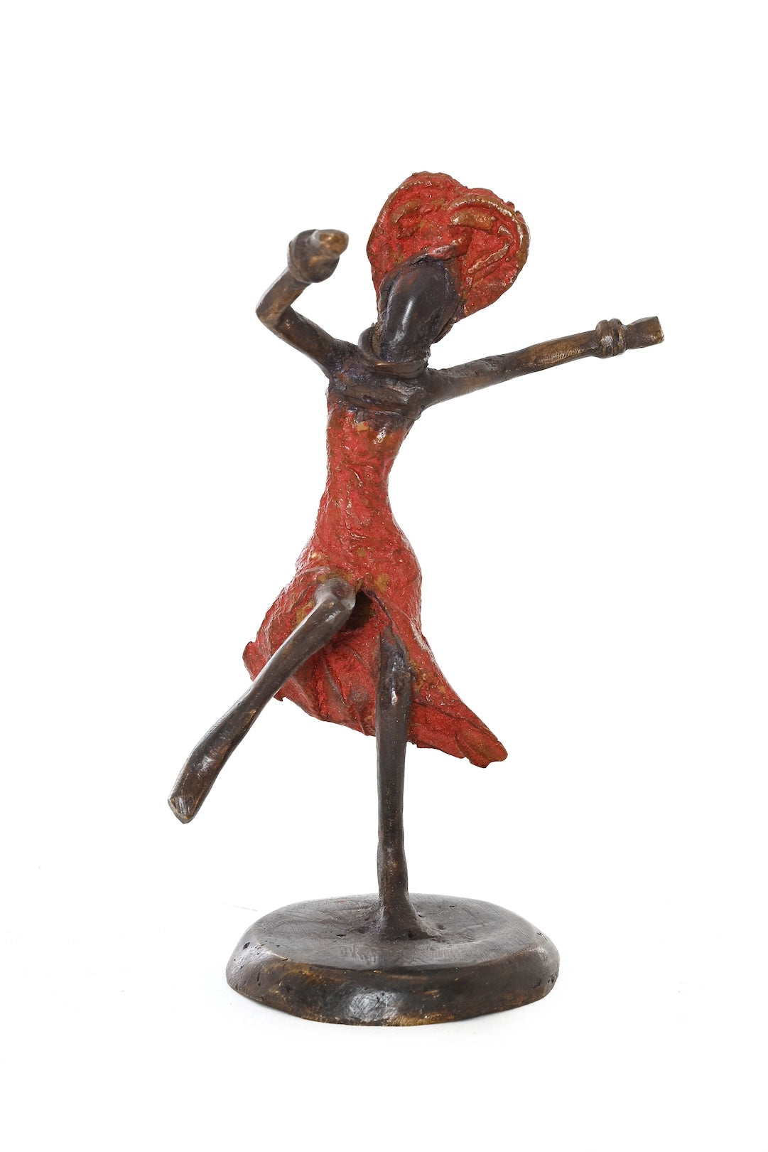 Miniature Celebrating Lady One-of-a-Kind Bronze Sculpture
