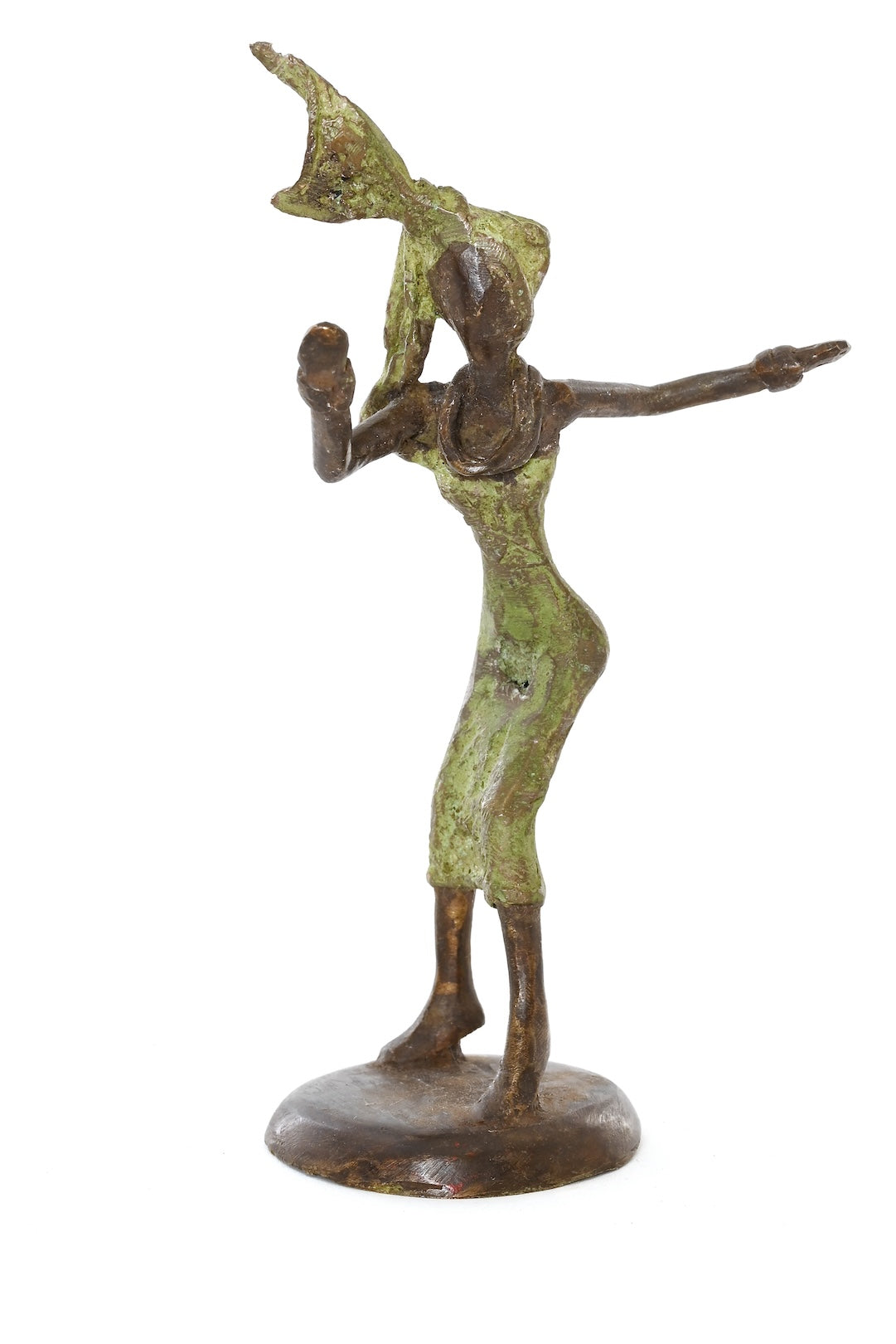 Miniature Celebrating Lady One-of-a-Kind Bronze Sculpture