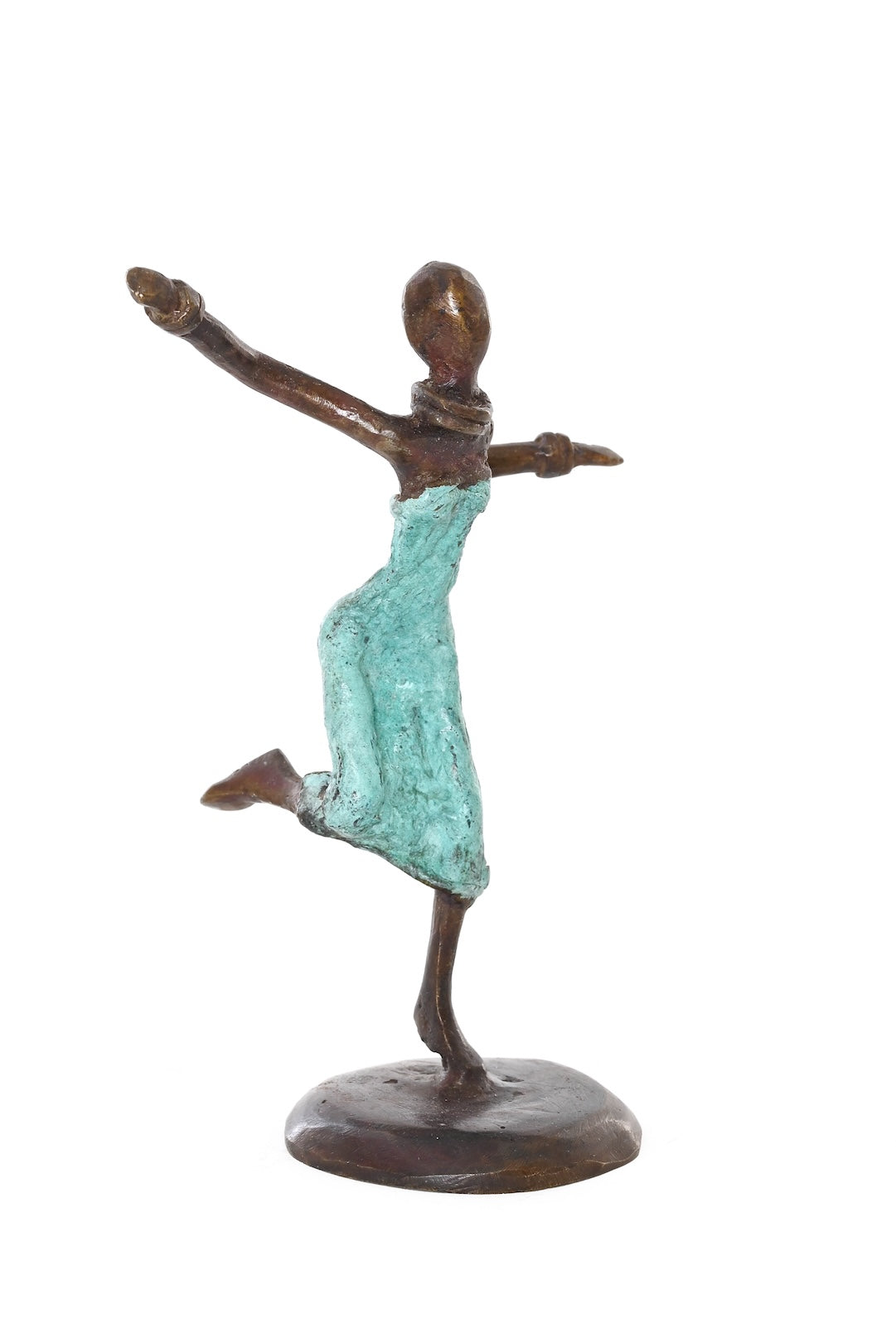 Miniature Celebrating Lady One-of-a-Kind Bronze Sculpture