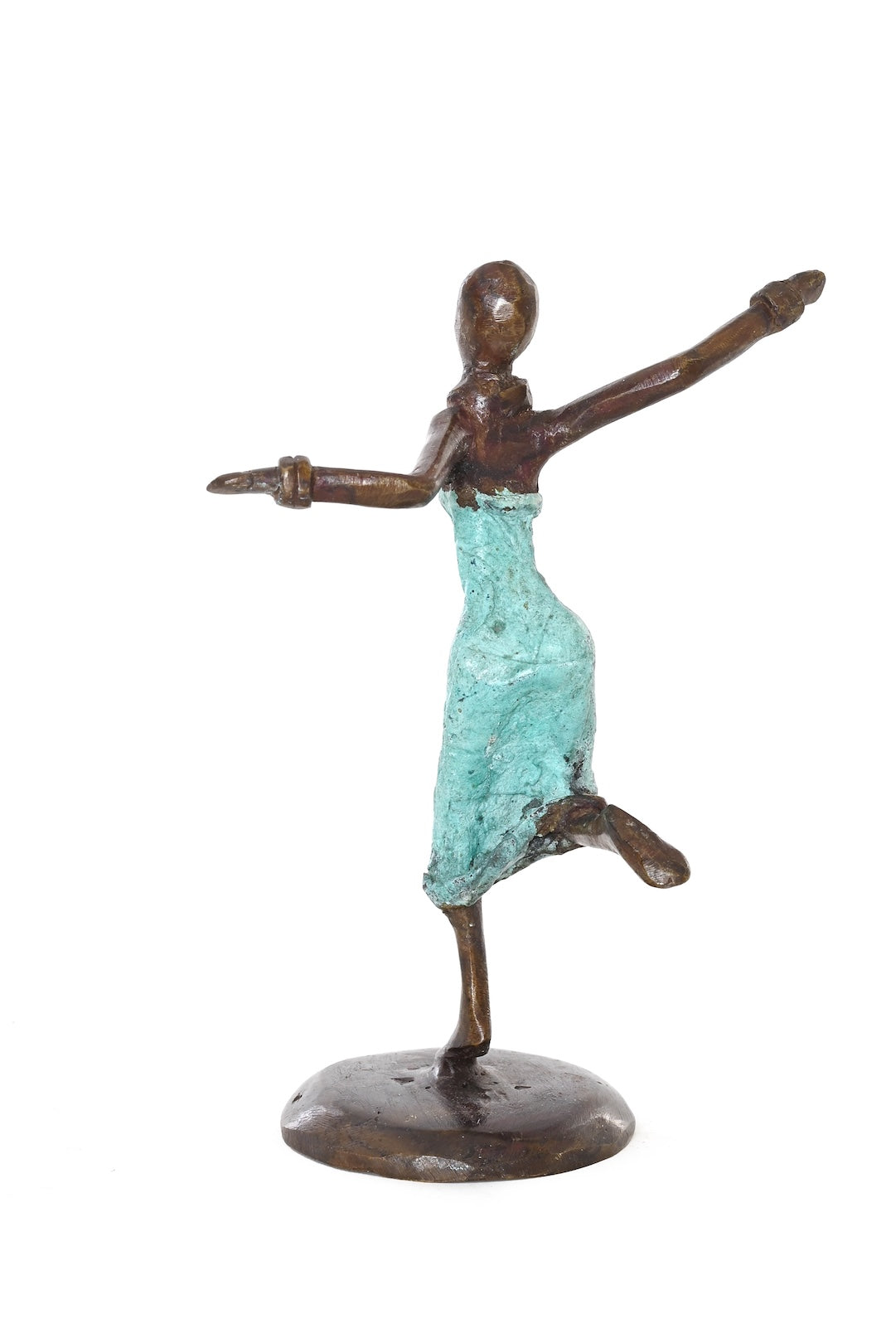 Miniature Celebrating Lady One-of-a-Kind Bronze Sculpture