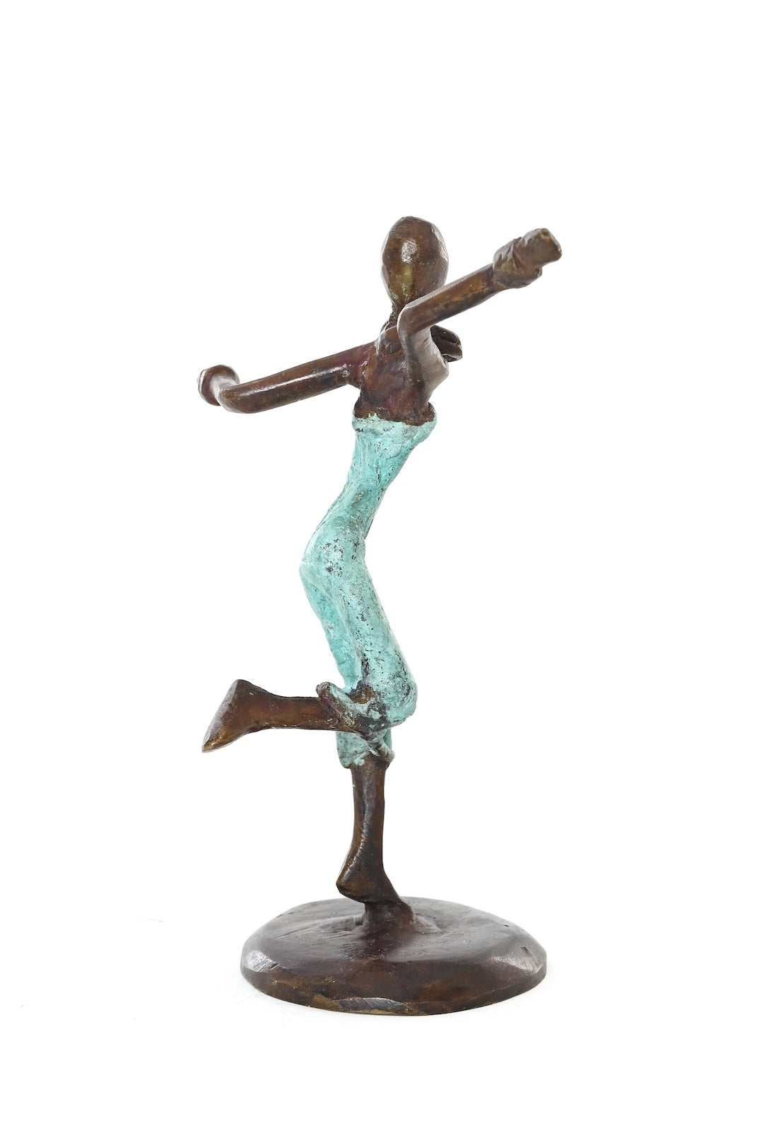 Miniature Celebrating Lady One-of-a-Kind Bronze Sculpture
