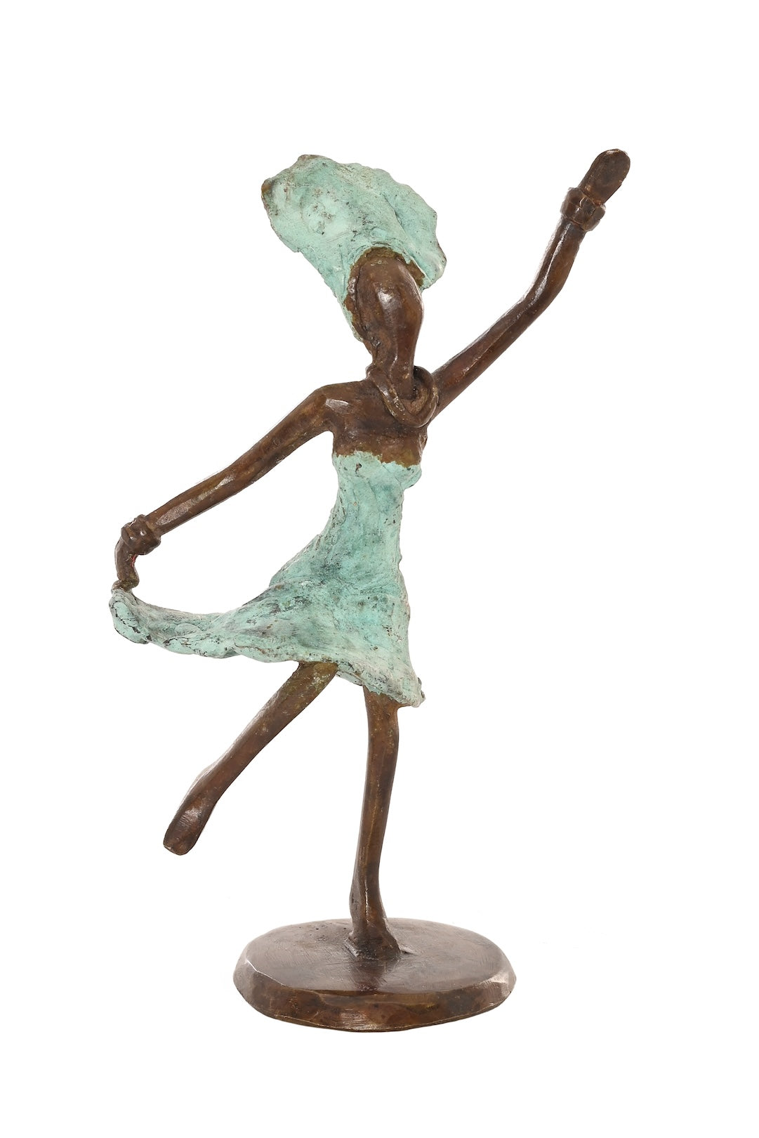 Miniature Celebrating Lady One-of-a-Kind Bronze Sculpture