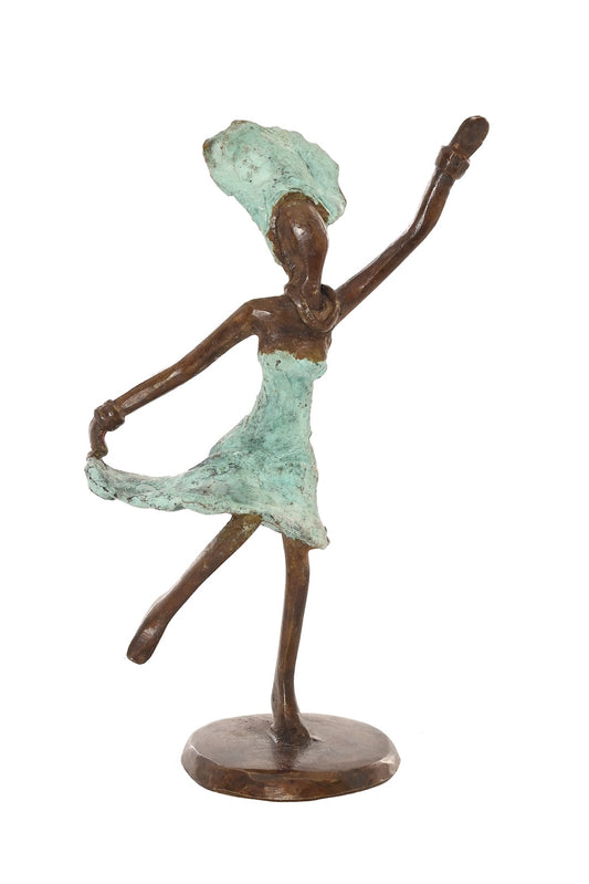 Miniature Celebrating Lady One-of-a-Kind Bronze Sculpture