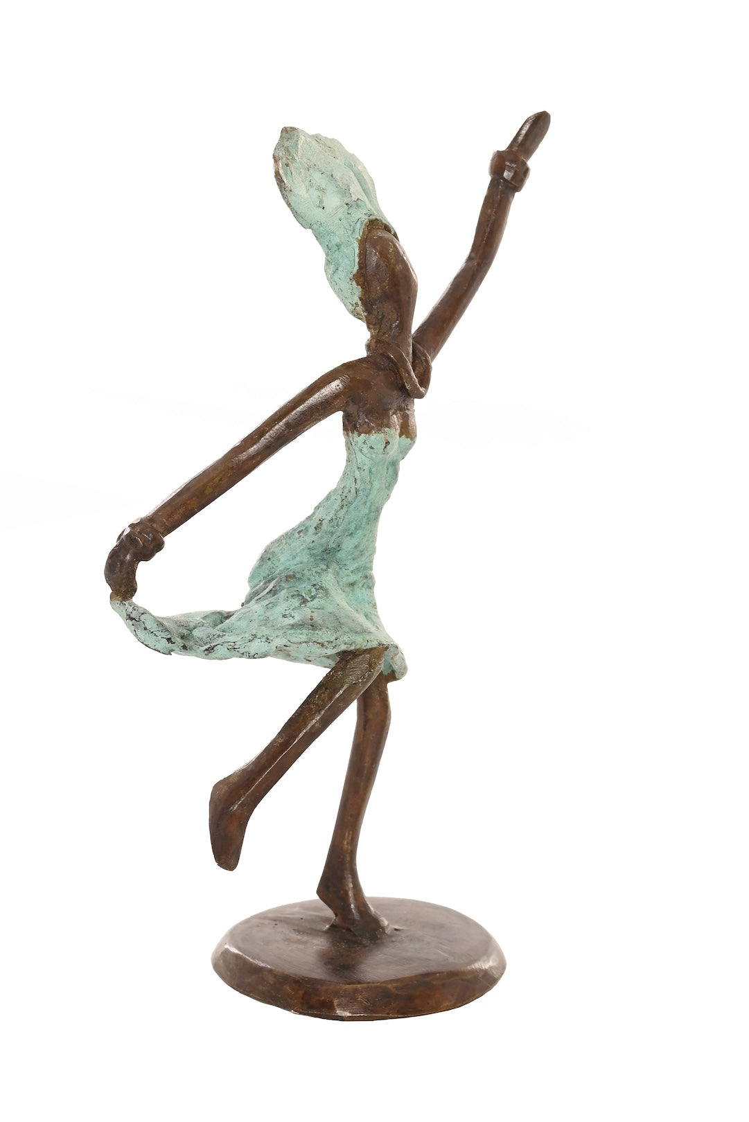 Miniature Celebrating Lady One-of-a-Kind Bronze Sculpture