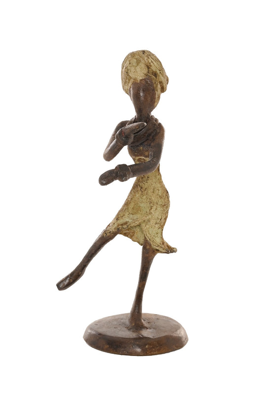 Miniature Celebrating Lady One-of-a-Kind Bronze Sculpture