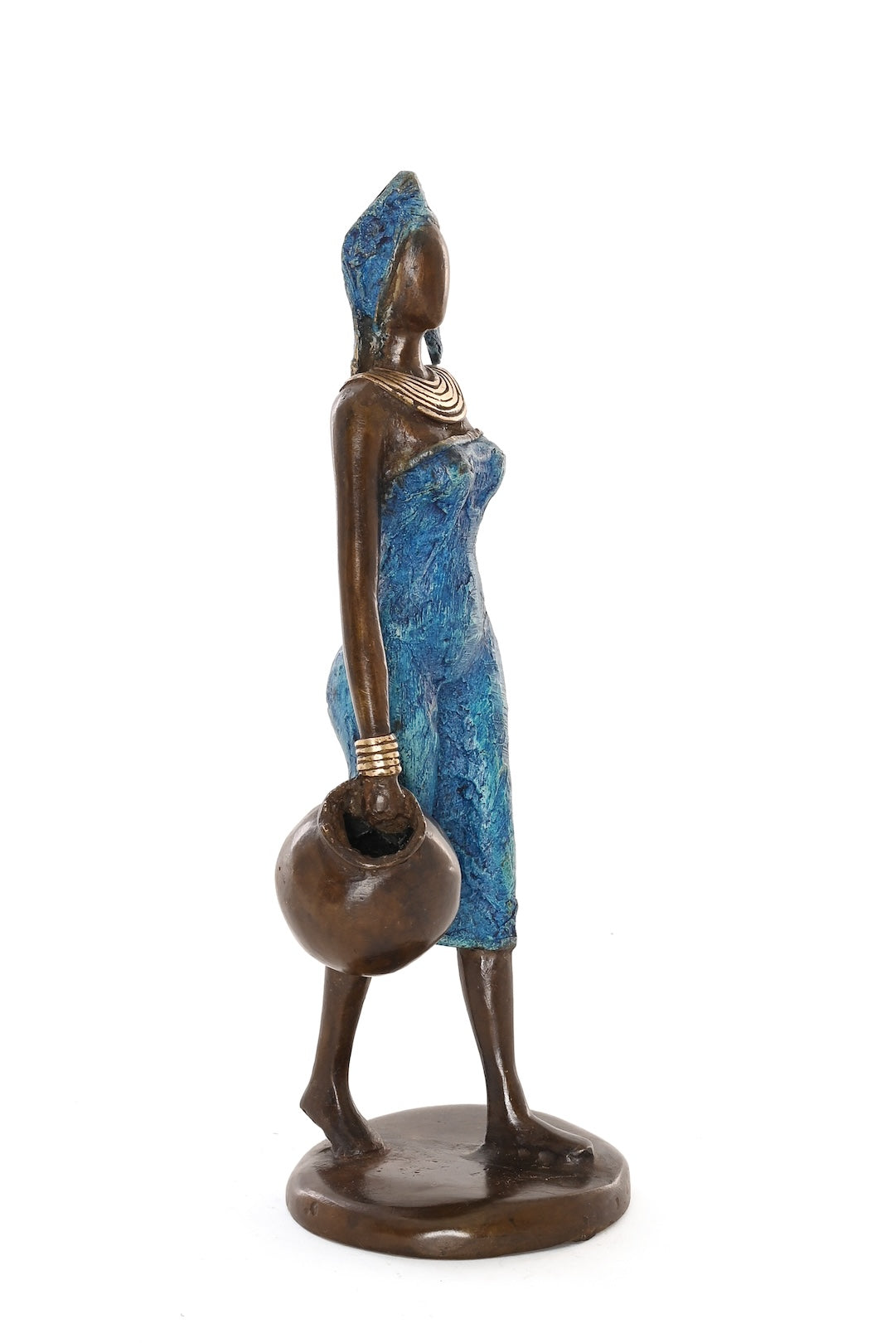 Lady in Blue Bearing Water Burkina Bronze Sculpture