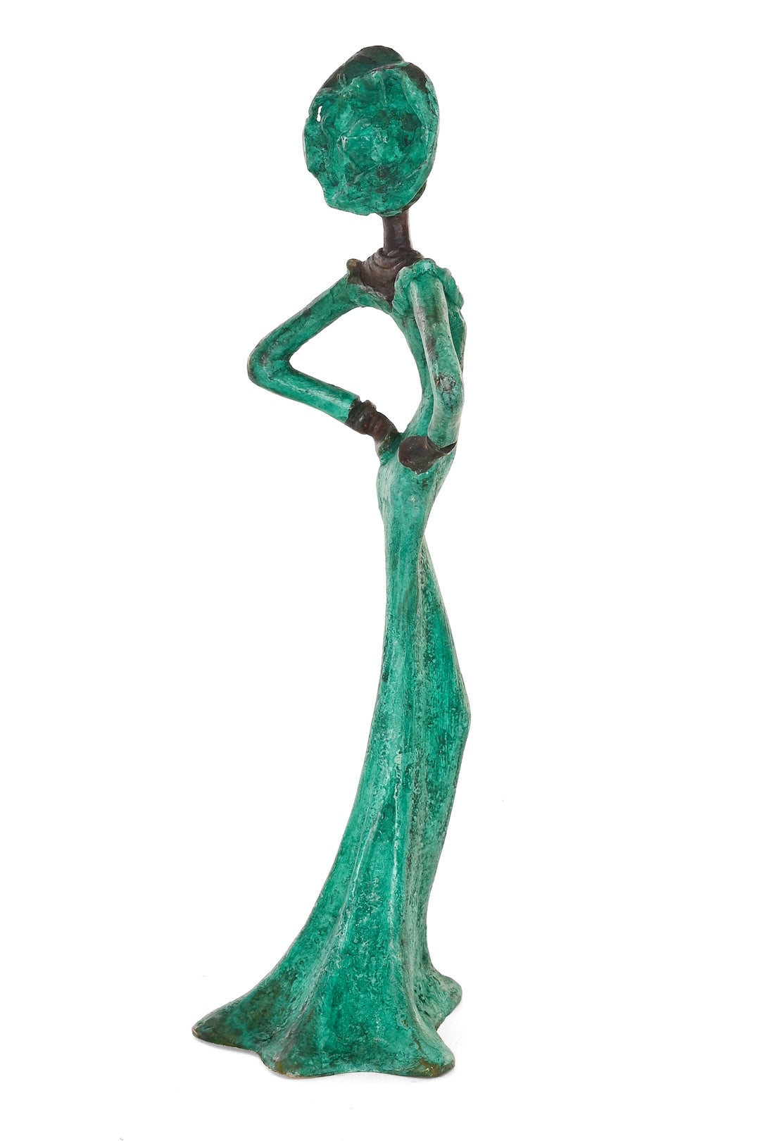 Poised in Emerald Burkina Bronze Sculpture