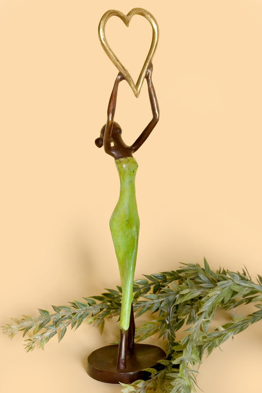 Lifted Heart Burkina Bronze Sculpture in Green