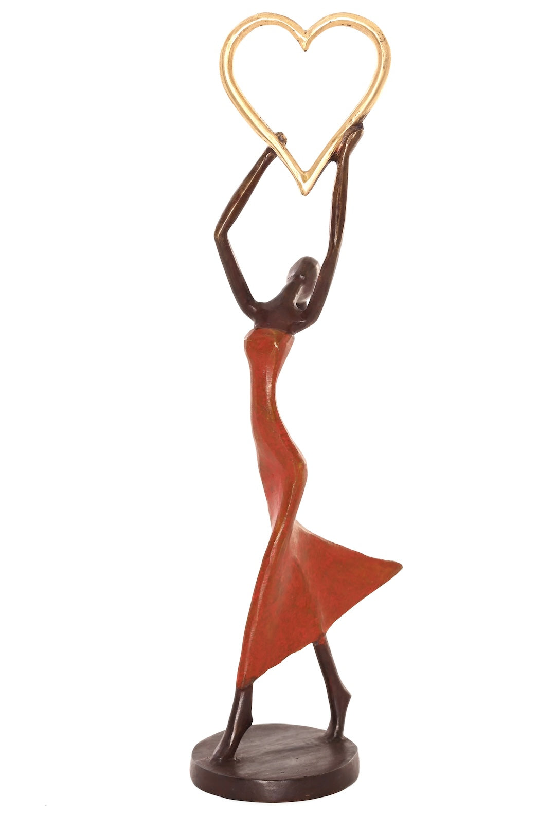Lifted Heart Burkina Bronze Sculpture in Red