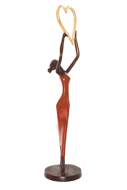 Lifted Heart Burkina Bronze Sculpture in Red