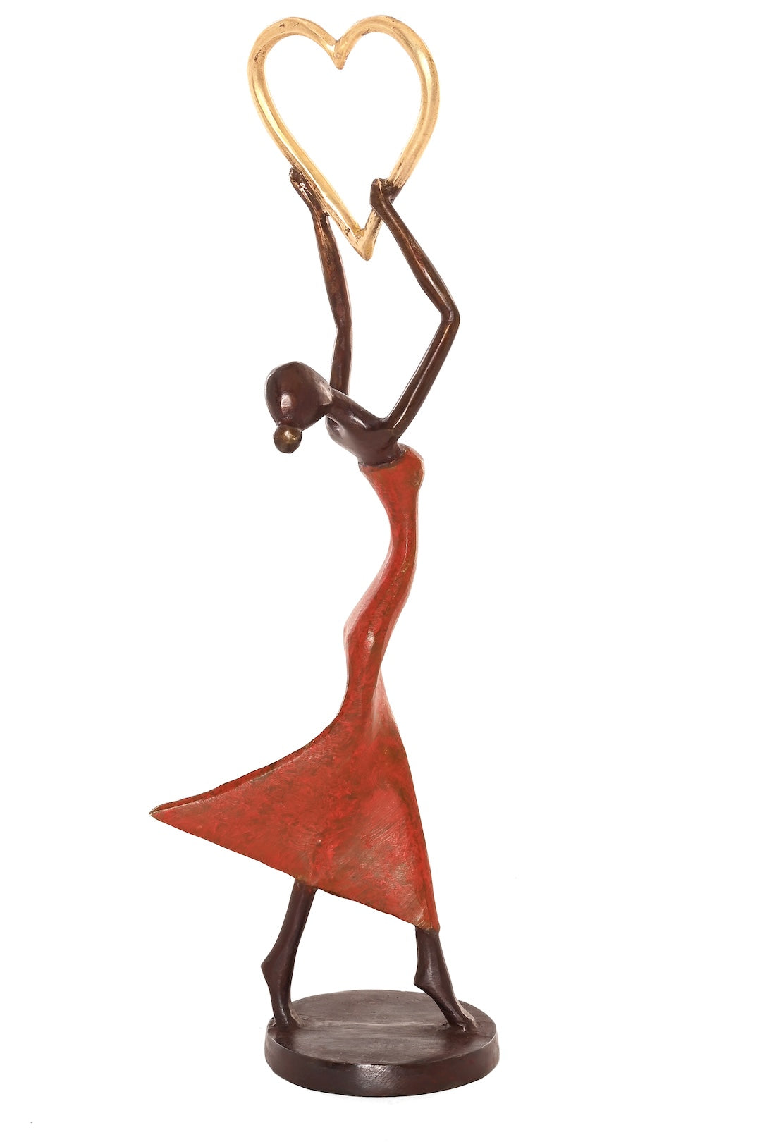 Lifted Heart Burkina Bronze Sculpture in Red