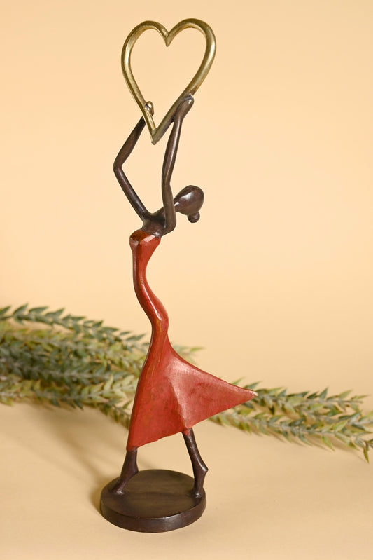 Lifted Heart Burkina Bronze Sculpture in Red