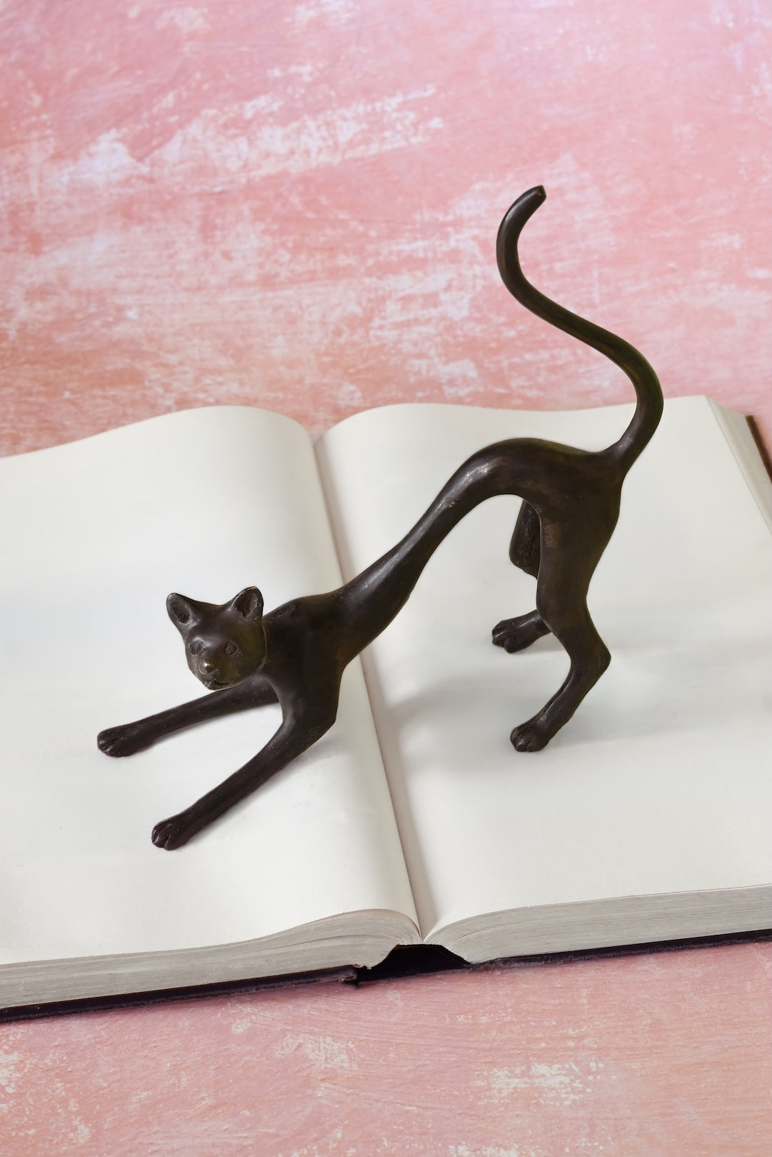 One-of-a-Kind Bronze Stretching Cat Sculpture