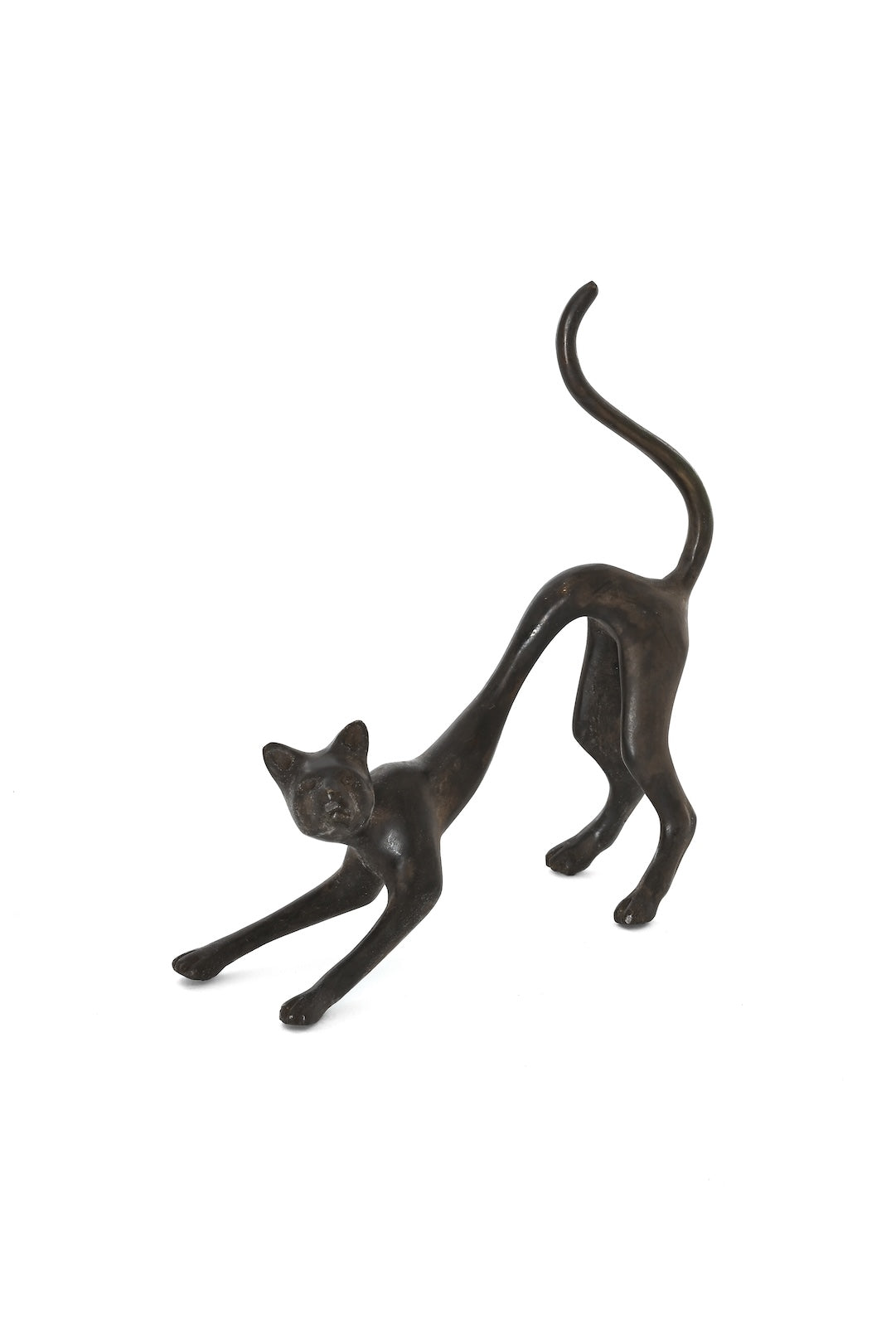 One-of-a-Kind Bronze Stretching Cat Sculpture