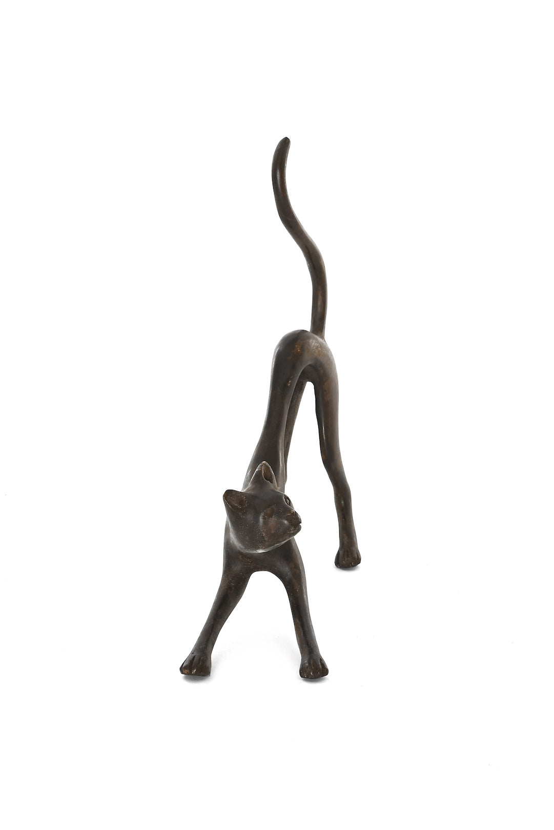 One-of-a-Kind Bronze Stretching Cat Sculpture