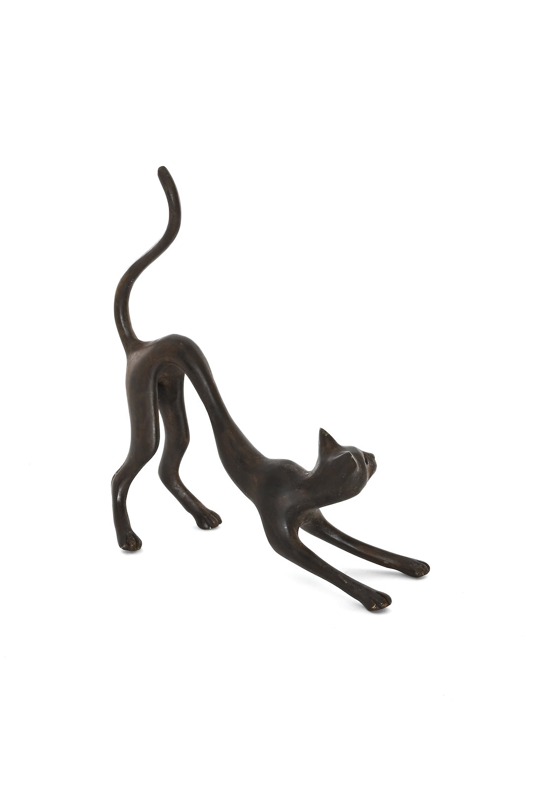 One-of-a-Kind Bronze Stretching Cat Sculpture