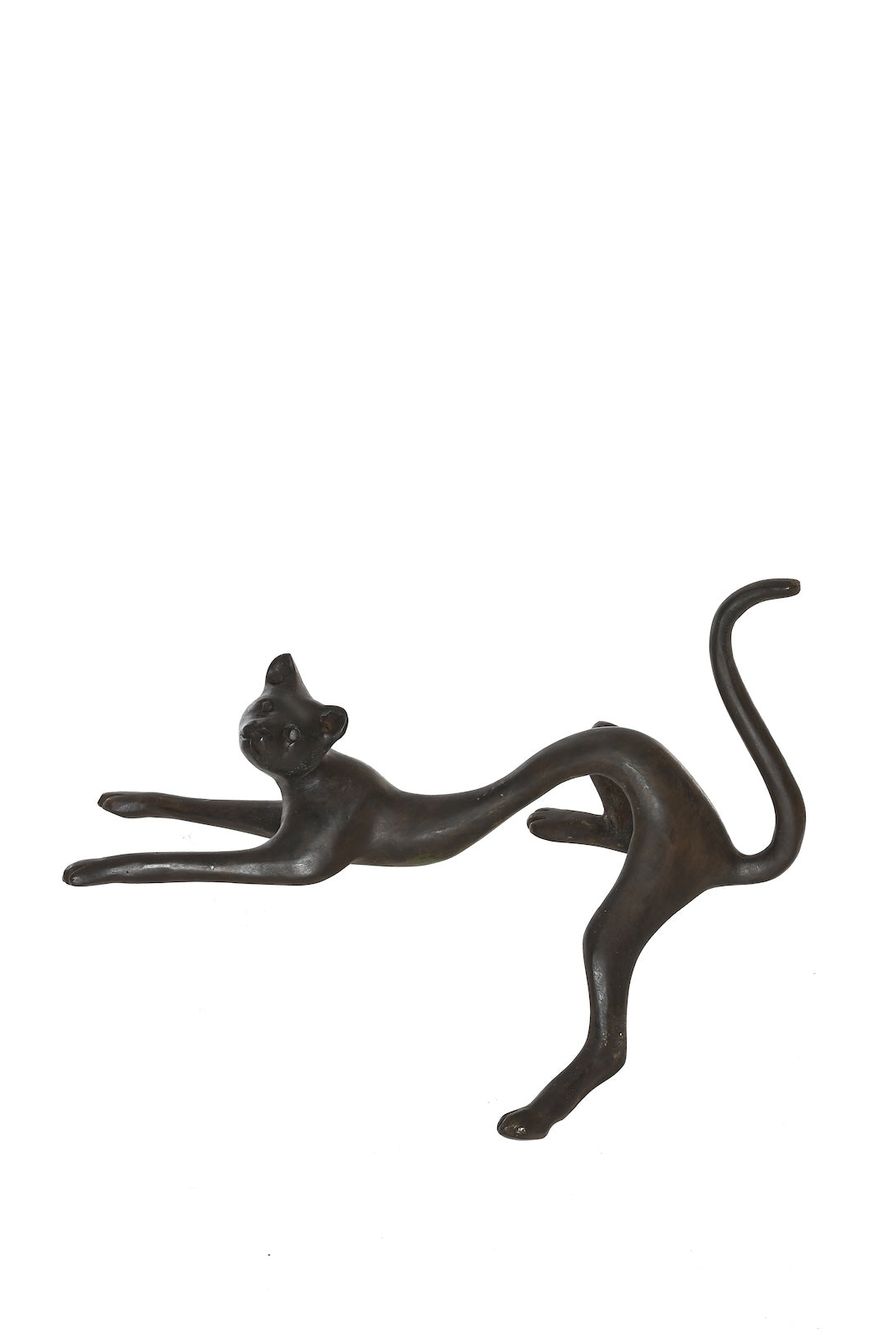 One-of-a-Kind Bronze Lounging Cat Sculpture
