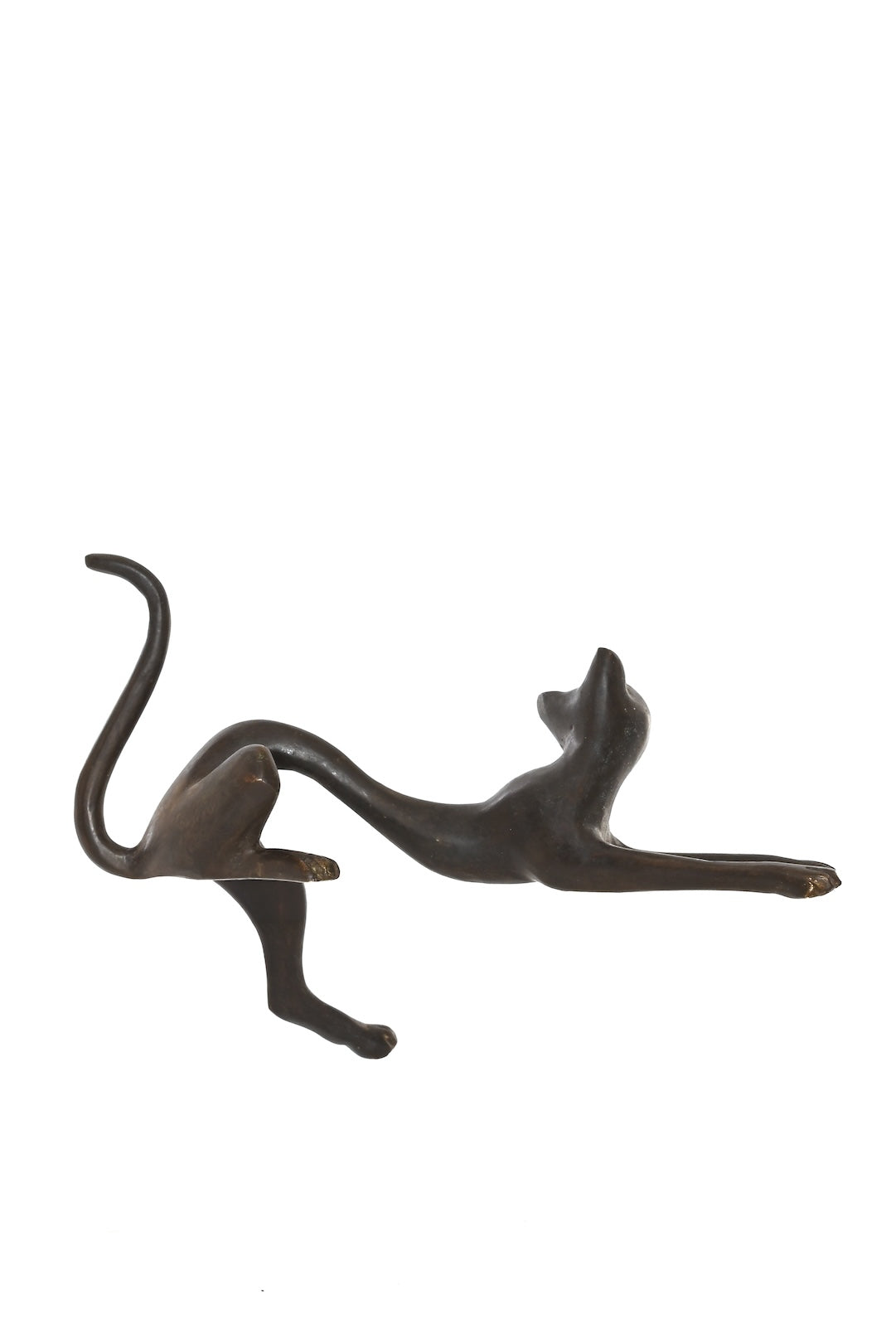 One-of-a-Kind Bronze Lounging Cat Sculpture