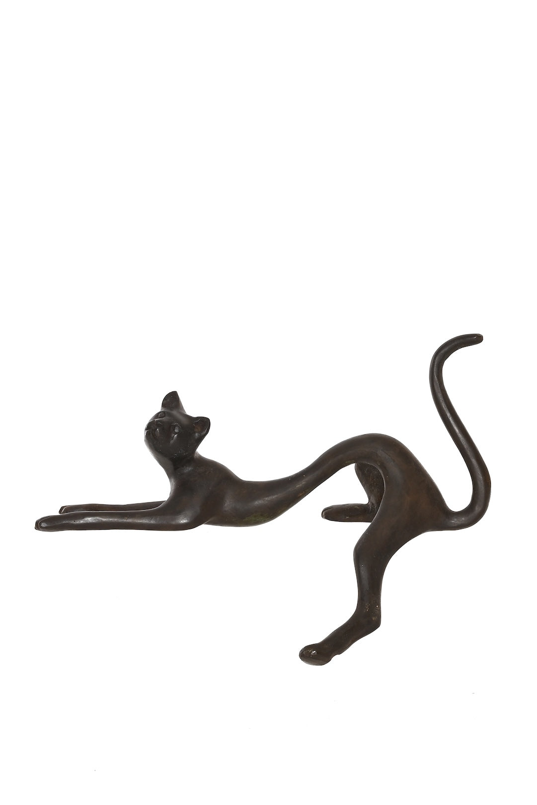 One-of-a-Kind Bronze Lounging Cat Sculpture