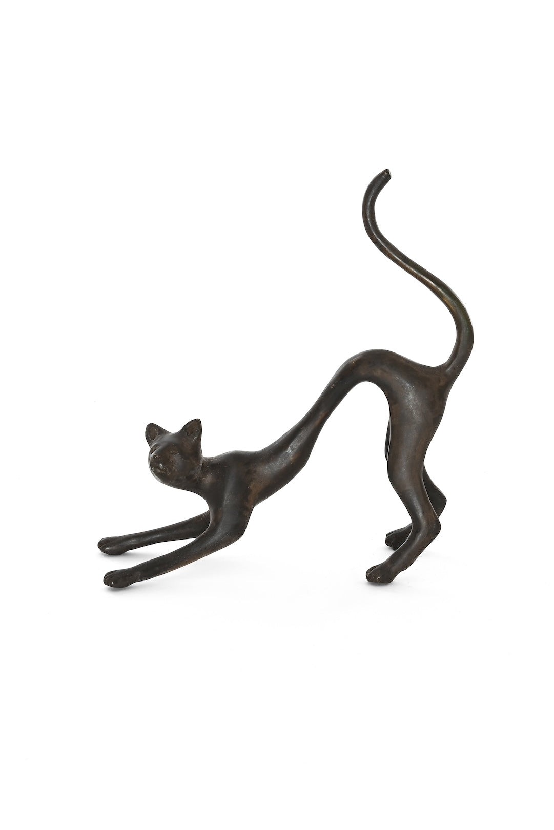 One-of-a-Kind Bronze Stretching Cat Sculpture