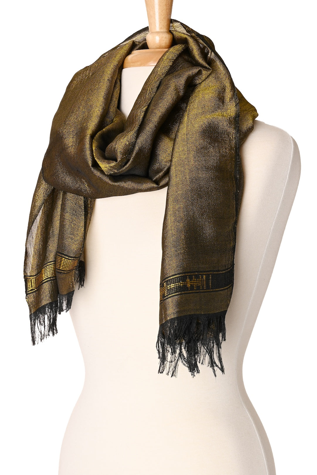 Shimmering Olive Light Cotton Shawl from Ethiopia - One of a Kind