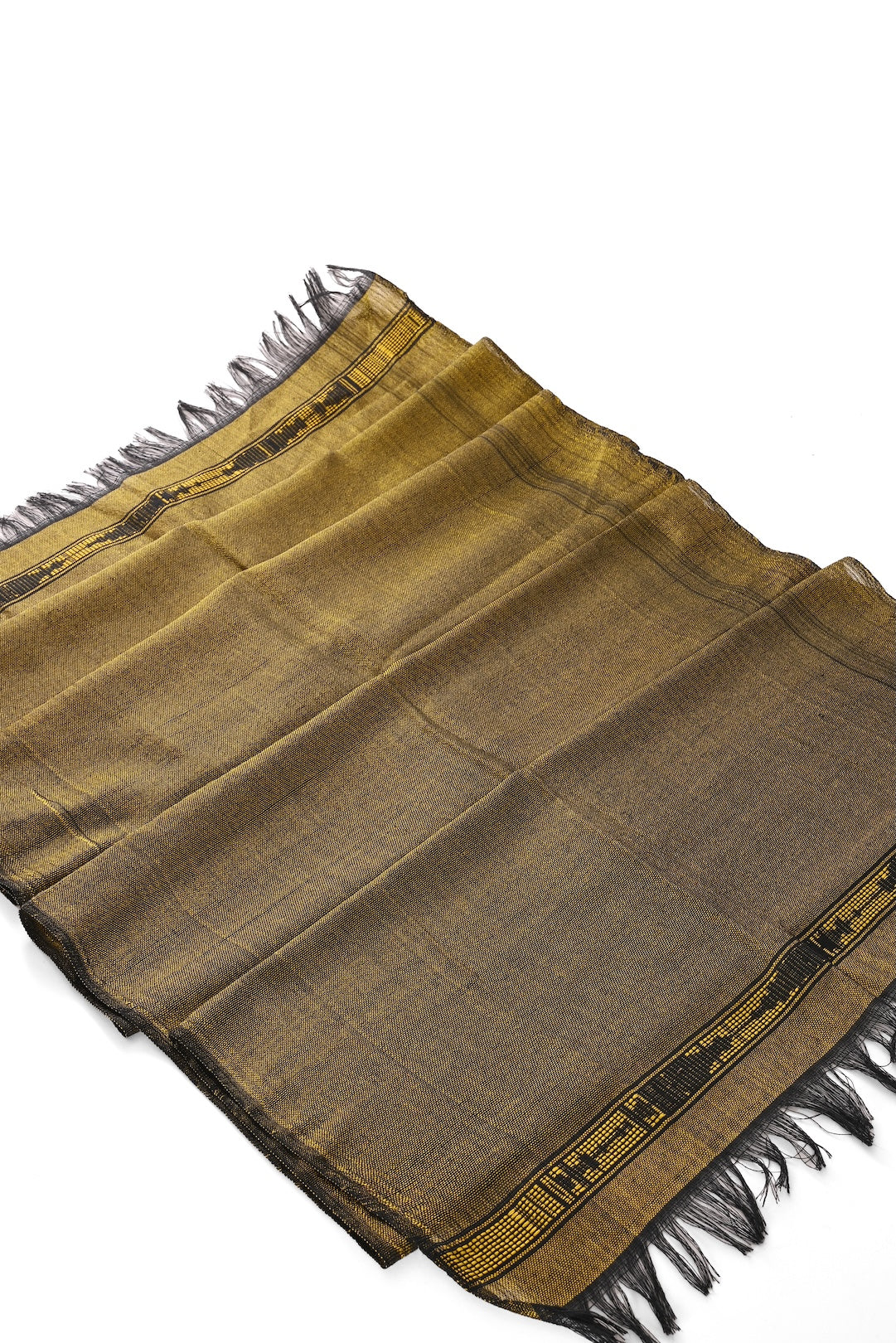 Shimmering Olive Light Cotton Shawl from Ethiopia - One of a Kind