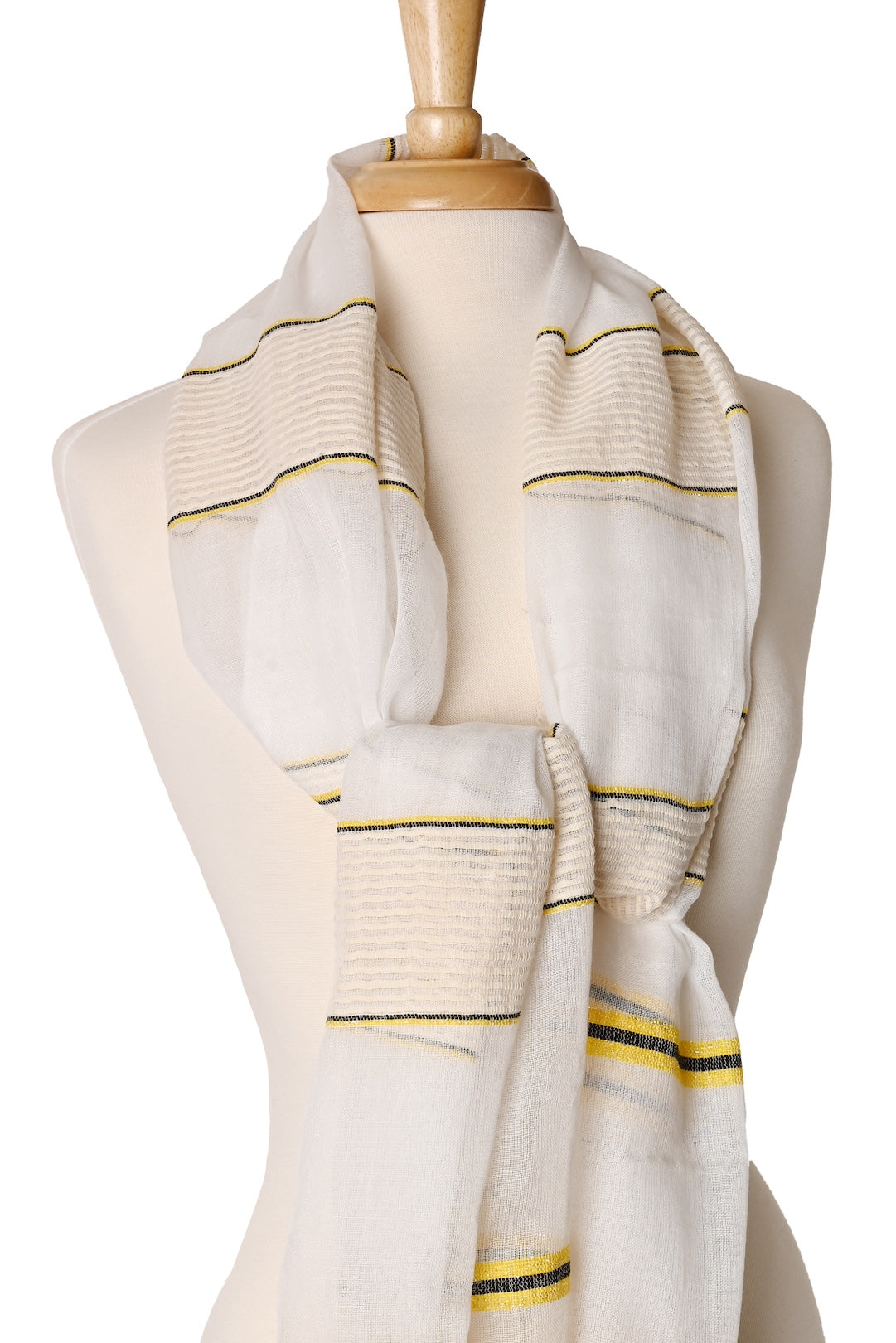 Morning Sun Light Cotton Shawl from Ethiopia - One of a Kind