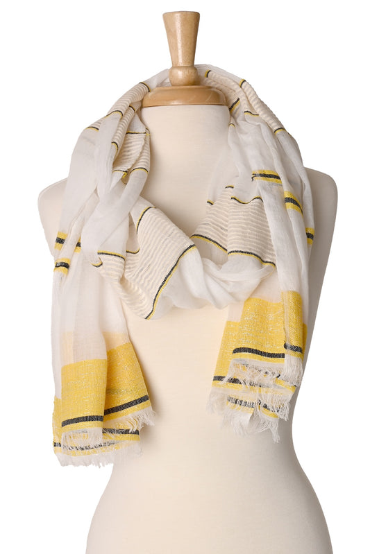 Morning Sun Light Cotton Shawl from Ethiopia - One of a Kind