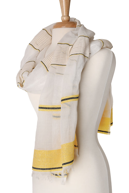 Morning Sun Light Cotton Shawl from Ethiopia - One of a Kind
