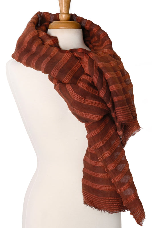 Burnished Clay Light Cotton Shawl from Ethiopia - One of a Kind