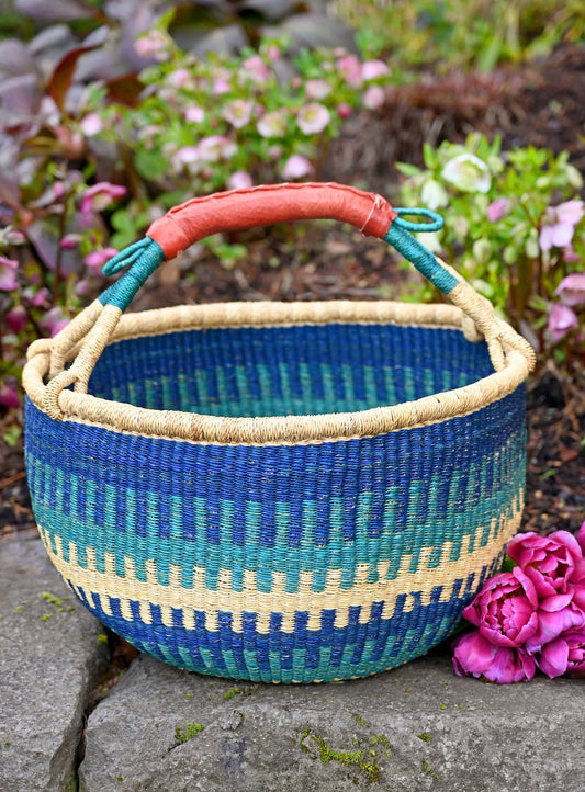 Bluebell Patterned Bolga Basket