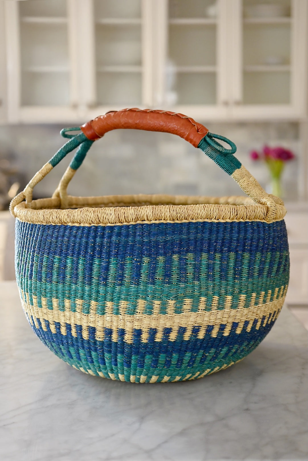 Bluebell Patterned Bolga Basket