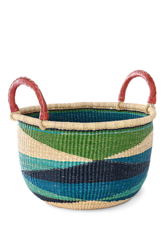 Shades of Blue Triangle Design Double Handle Bolga Basket