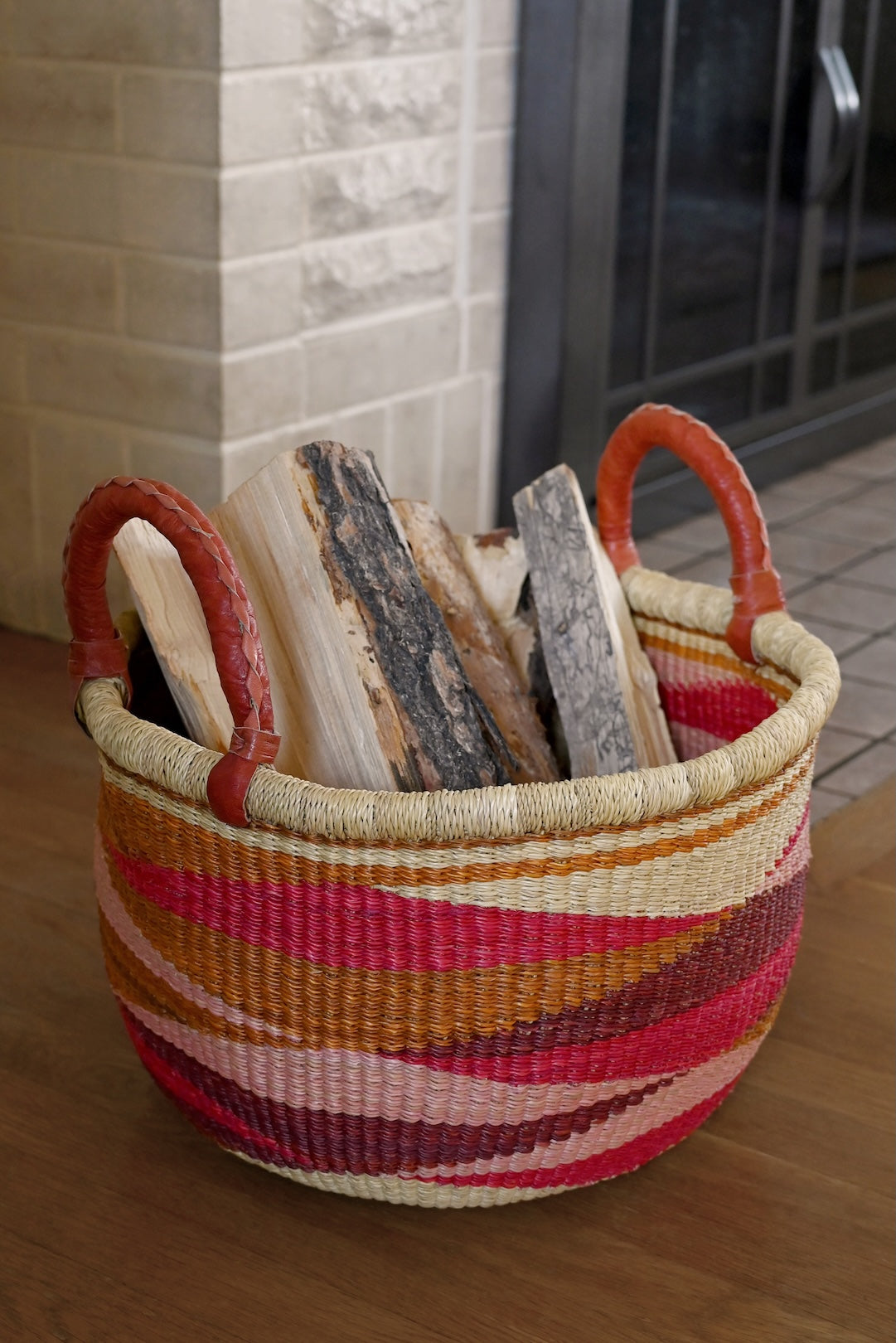 Shades or Red Triangle Design Double Handle Bolga Basket
