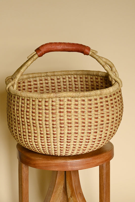 Chestnut and Natural Checked Bolga Basket