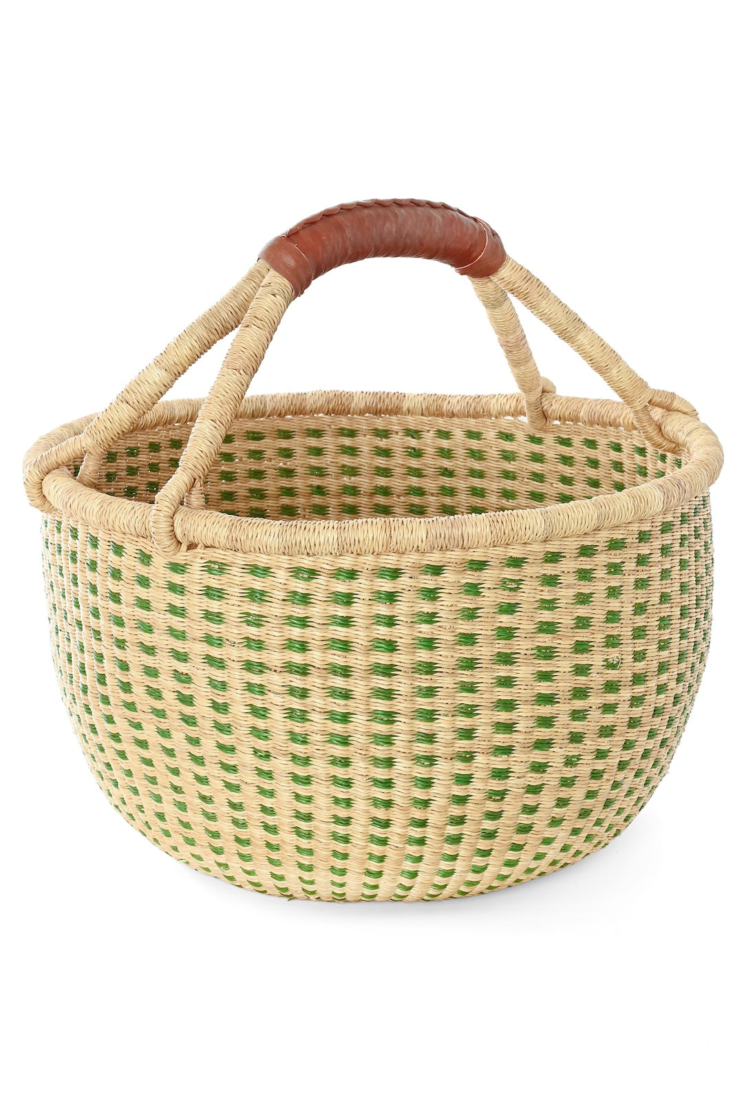 Forest Green and Natural Checked Bolga Basket