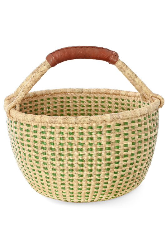 Forest Green and Natural Checked Bolga Basket