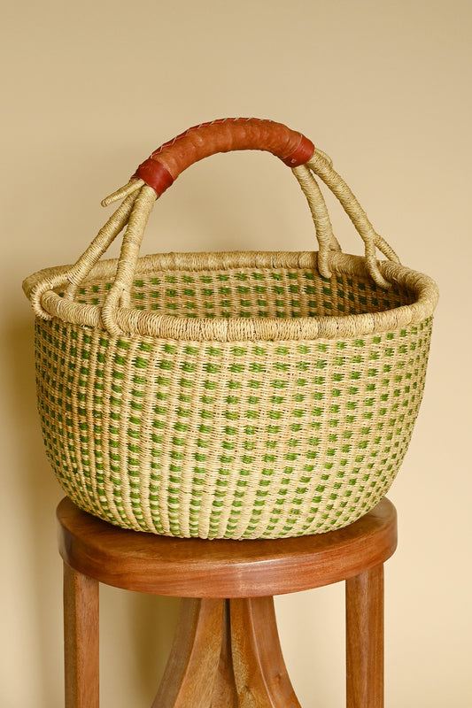 Forest Green and Natural Checked Bolga Basket