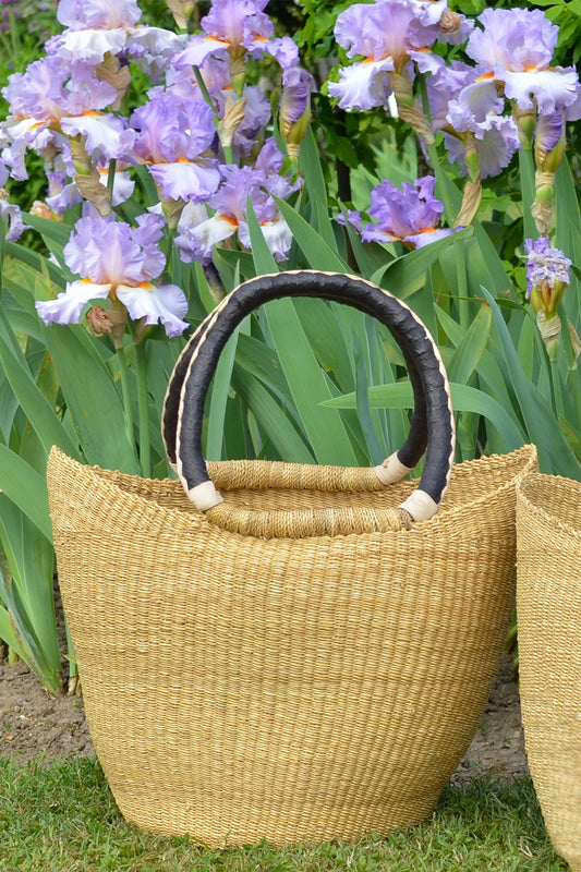 Natural Wing Shopper with Black & Cream Leather Handles