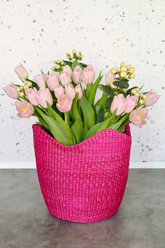 Petite Magenta Elephant Grass Tulip Basket