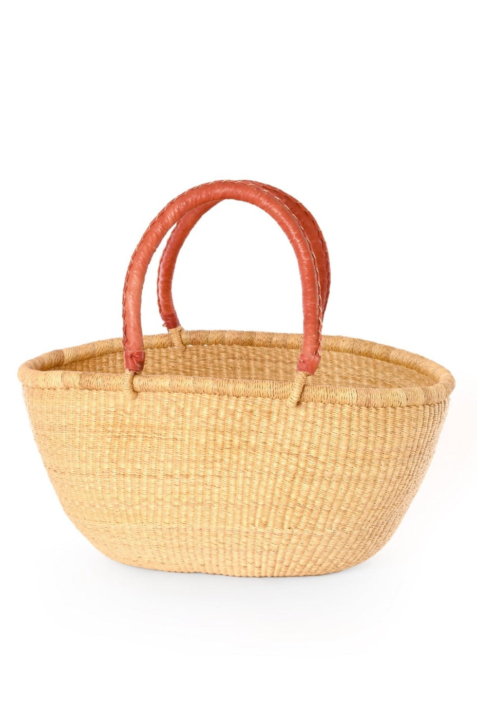 Natural Large Oval Picnic Basket with Leather Handle