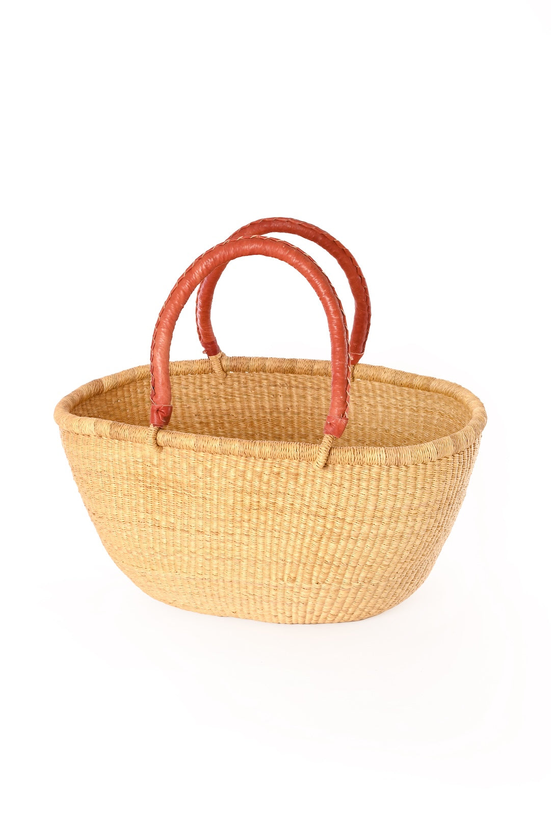 Natural Large Oval Picnic Basket with Leather Handle