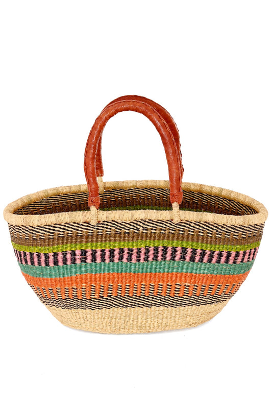 One of a Kind Colorful Handwoven Oval Picnic Basket - Spice Road