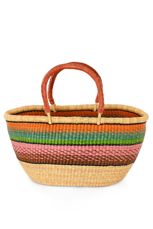 One of a Kind Colorful Handwoven Oval Picnic Basket - Ombre Stripes