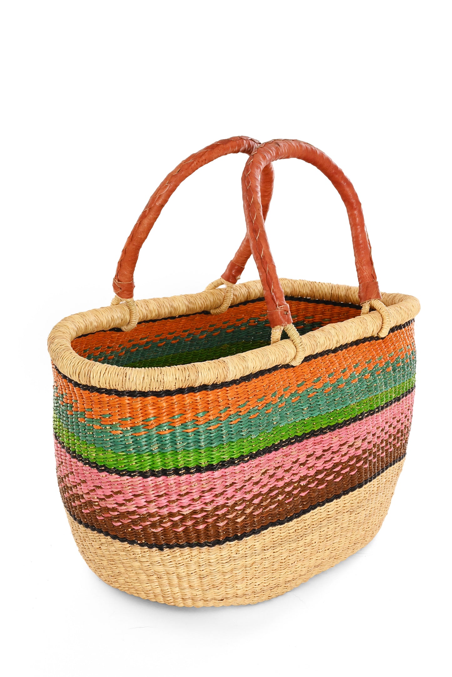 One of a Kind Colorful Handwoven Oval Picnic Basket - Ombre Stripes