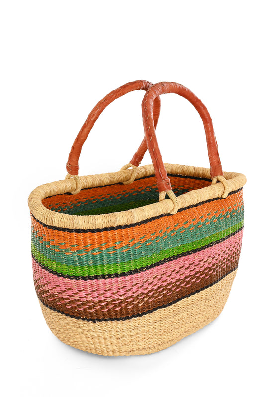 One of a Kind Colorful Handwoven Oval Picnic Basket - Ombre Stripes